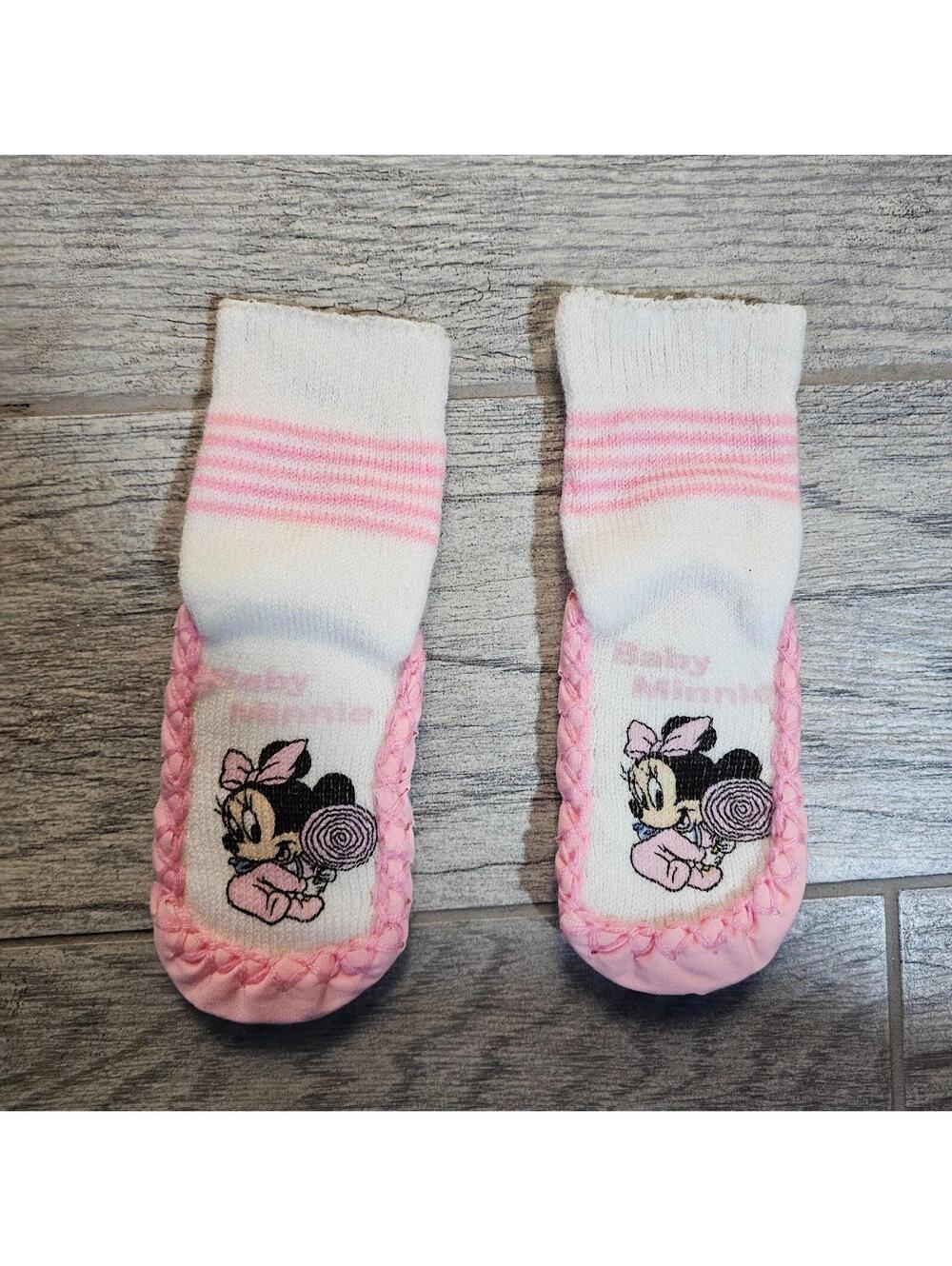 Vintage Disney Baby Minnie Mouse Girl Slippers Socks Size 3-4 Pink Booties